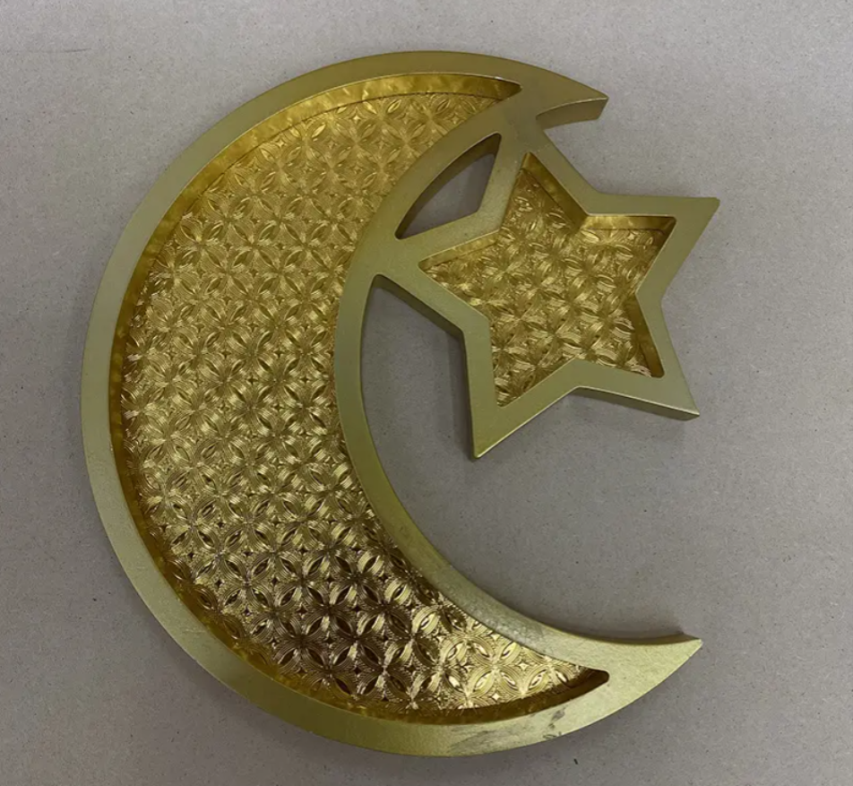 Eid Mubarak Wooden Tray Ramadan Moon Star Plate